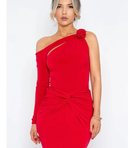 Elegant Single Sleeve Irregular Hollow Out Bodycon Party Club Evening Dress Women Sexy Fold Spring/Summer New Vestido