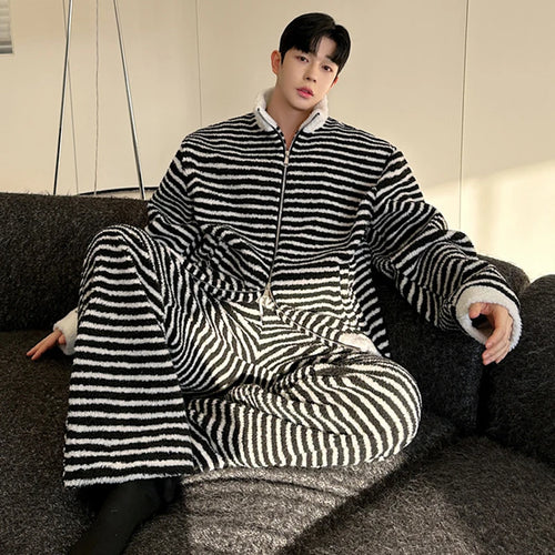 Load image into Gallery viewer, Stylish Korean Striped Suit Men Stand Collar Jacket Loose Wide Leg Straight Casual Pants Lace-up Patchwork Male Set 9C8952
