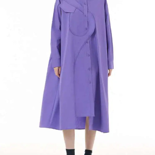 Load image into Gallery viewer, Women Purple Irregular Spliced Big Size Shirt Dress New Lapel Long Sleeve Loose Fit Fashion Spring Autumn 2025 1DH0654
