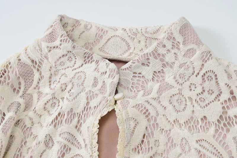 Lace Hollow Out Long Sleeve Sexy Mini Dress For Women Fashion Half High Collar Bodycon Club Party Dress Elegant Dresses