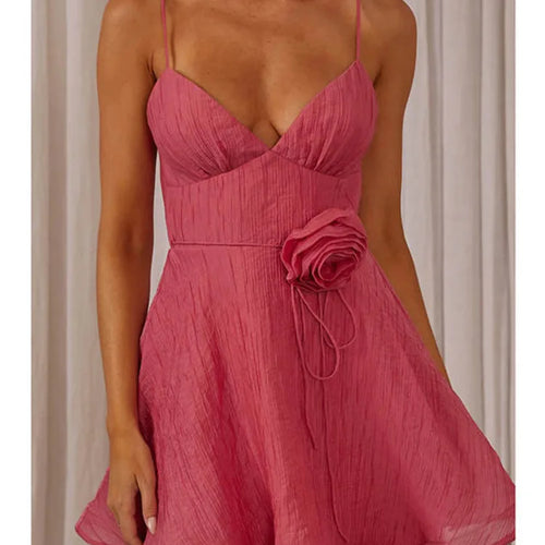 Load image into Gallery viewer, Sexy Spaghetti Strap 3D Floral Slim Dress For Women 2024 Summer New Short Skirt V-neck Backless Dress For Vacation Party
