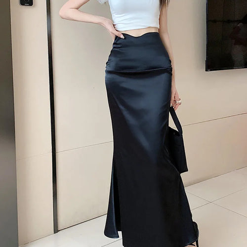 Load image into Gallery viewer, Black Office Pleated Fishtail Long Skirts Spring Summer Women 2024 Korean Version Brown High Waist Elegant Wrap Hip Skirt Ladies
