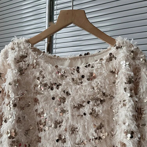 Load image into Gallery viewer, Solid Patchwork Sequins Elegant Knitting Sweaters For Women Round Neck Long Sleeve Pullover Sweater Female Fashion
