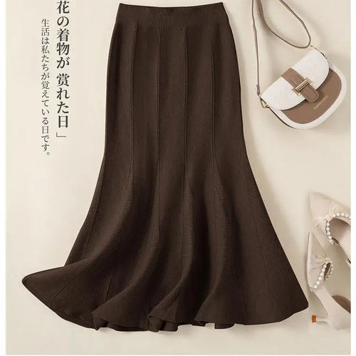 Load image into Gallery viewer, Korean Fashion Autumn Winter Warm Women Solid Knitted Wrapped Hip Long Skirts High Waist A-line Pleated Skirt 2024 New Versatile
