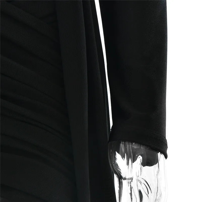 Turtleneck Long Sleeve Sexy Mini Dress For Women New Fashion Draped Ruched Bodycon Club Party Dress Elegant New Dresses