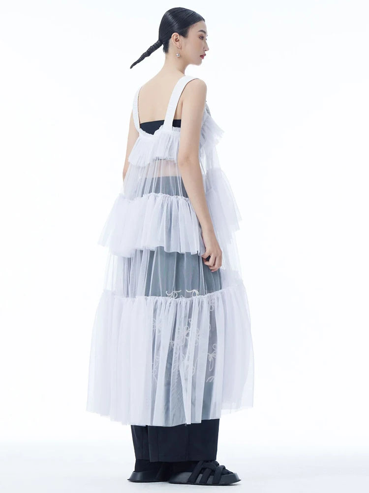 Women Black Mesh Perspective Big Size Strap Dress New Square Collar Sleeveless Fashion Tide Spring Summer 2025 1DJ1242