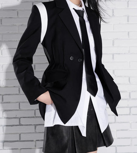 Hit Color Slimming Spliced Button Coats For Women Lapel Long Sleeve Temperament Jackets Female Fashion Clothes New