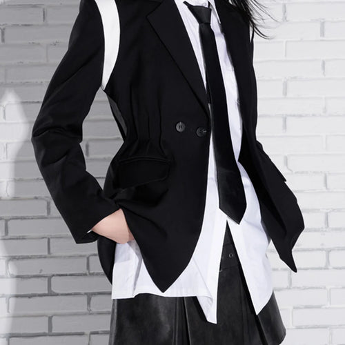 Load image into Gallery viewer, Hit Color Slimming Spliced Button Coats For Women Lapel Long Sleeve Temperament Jackets Female Fashion Clothes New
