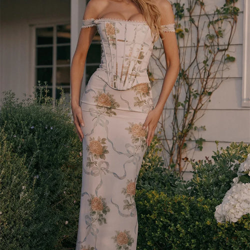 Load image into Gallery viewer, Vintage Print Sexy Maxi Dress Women Gown Summer Off-shoulder Sleeveless Backless Bodycon Club Party Long Dress Elegant
