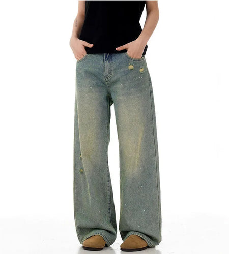 Men's Jeans New High Street  American Style Cat Whisker Stylish Distressed Denim Pants Straight Leg Male Trousers 9W1720