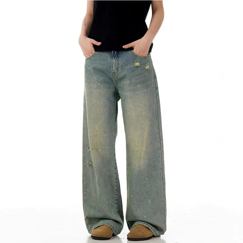 Men's Jeans New High Street  American Style Cat Whisker Stylish Distressed Denim Pants Straight Leg Male Trousers 9W1720