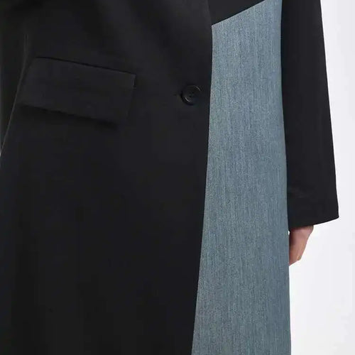 Load image into Gallery viewer, Women Black Denim Color-block Long Big Size Blazer New Lapel Long Sleeve Jacket Fashion Tide Spring Autumn 2025 26D810401
