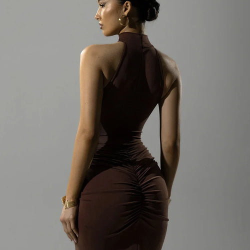 Load image into Gallery viewer, Halter Ruched Sleeveless Sexy Maxi Dress Women Gown Fashion Slim High Waist Evening Club Party Split Long Dress
