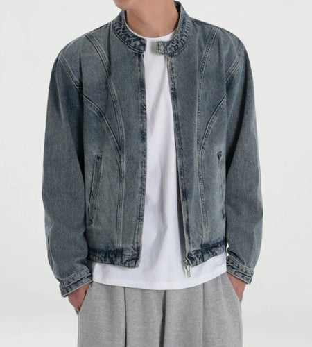 Male Denim Jacket New Spring Handsome Loose Fitting Casual Clothing Korean Stand Collar Single Breasted Trendy Top 9W1443