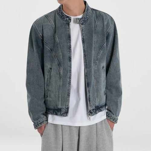 Load image into Gallery viewer, Male Denim Jacket New Spring Handsome Loose Fitting Casual Clothing Korean Stand Collar Single Breasted Trendy Top 9W1443
