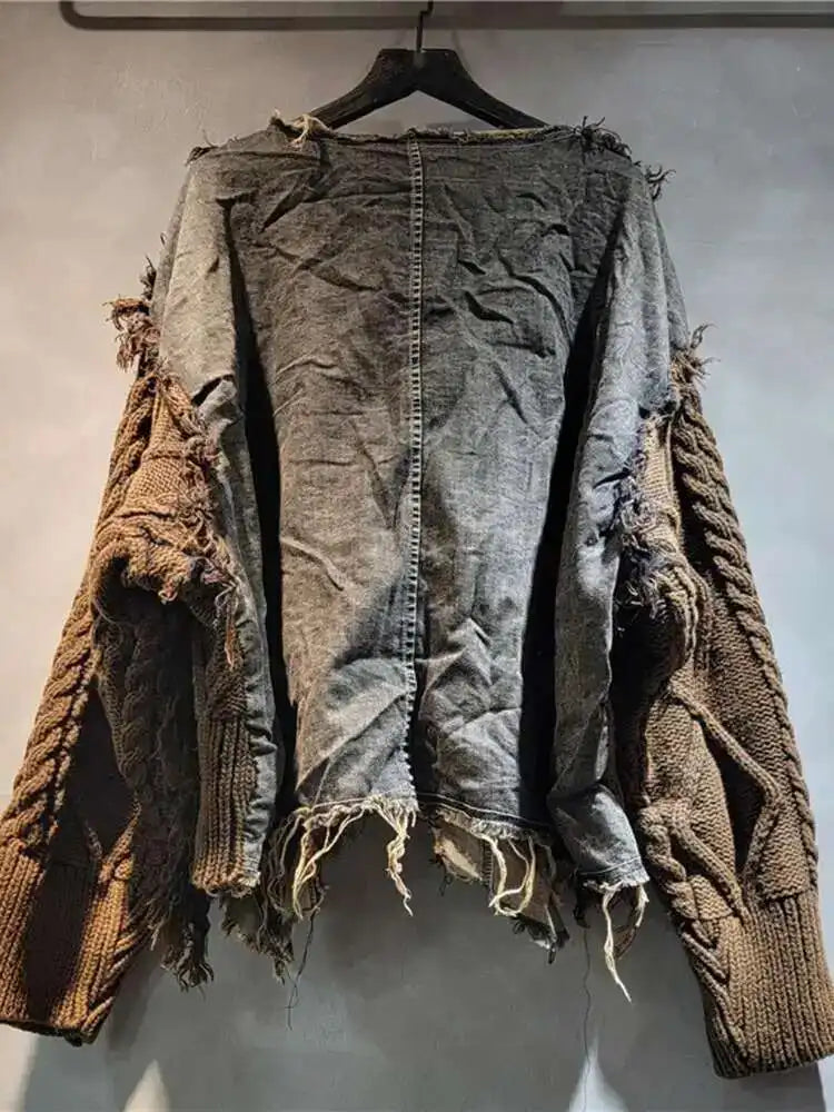 Orange Denim Big Size Knitting Sweater Round Neck Long Sleeve Women Pullovers New Fashion Tide Spring Autumn 2025 16U1329