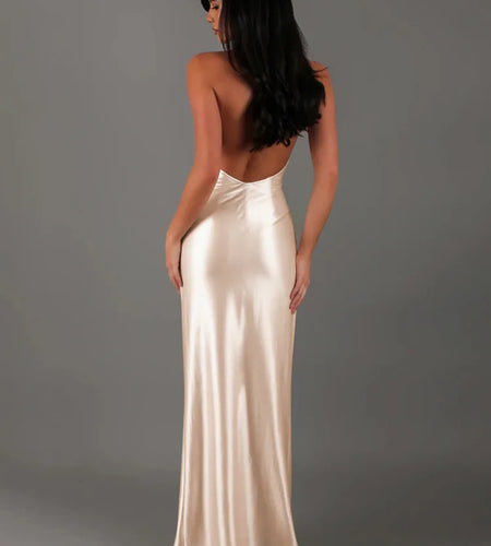 V-neck Sleeveless Neck-mounted Backless Ribbon Thigh Split Maxi Dress Women Elegant Sexy Evening Dress Ladies Outfits