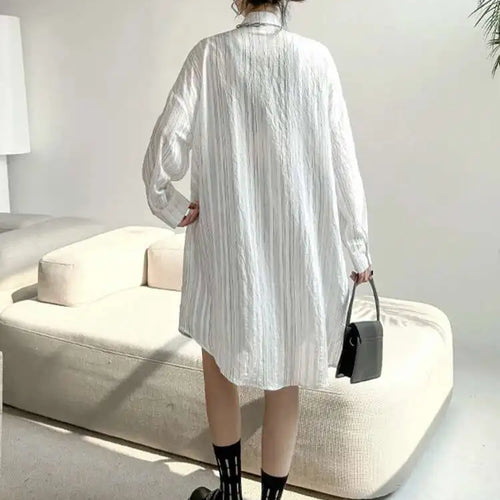 Load image into Gallery viewer, Women Black White Color-block Big Size Striped Shirt Dress New Lapel Long Sleeve Fashion Spring Autumn 2025 1DH4348
