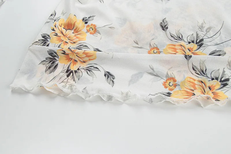 Sexy Long Sleeve Flower Deep V-neck Print Backless Mini Dress For Women Slim Lace-Up Club Party Dress Ladies Outfits