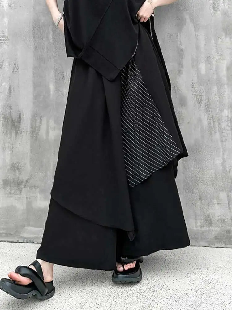 High Elastic Waist Black Striped Irregular Wide Leg Pants New Trousers Women Fashion Tide Spring Autumn 2025 1DH8291