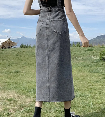 Casual Denim Dress Women Korean Style Solid Spaghetti Strap Dresses Pocket Streetwear Preppy Girl Student Dress Vestido Feminino