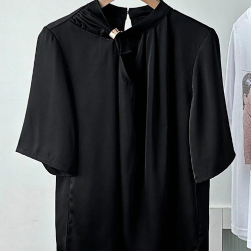 Load image into Gallery viewer, Solid Loose Spliced Folds Casual T Shirts for Women O Neck Half Sleeves Hollow Out Minimalist T Shirt Female New
