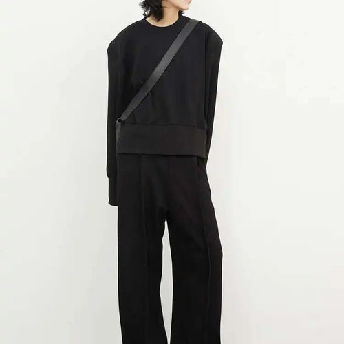 Load image into Gallery viewer, Wide Leg Pants Big Size Two Piece Suit New Round Neck Long Sleeve Black Loose Fit Women Fashion Spring Autumn 2025 1DF7084
