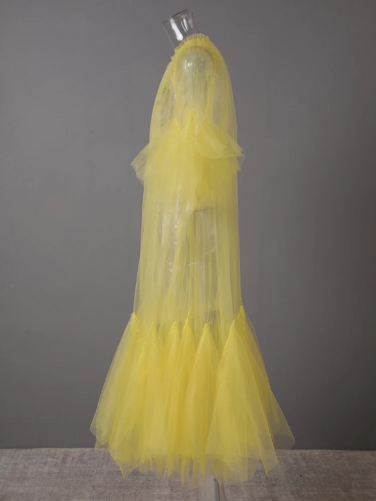 Women Black Ruffles Long Big Size Dress New Round Neck Three-quarter Sleeve Loose Fit Fashion Spring Summer 2025 JR77101