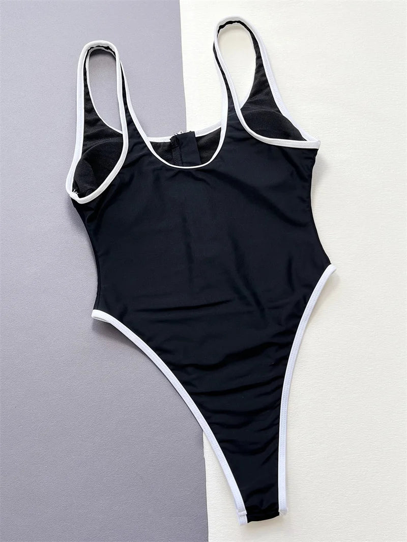 Sexy Black White Women Swimwear One Piece Swimsuit Female Monokini Bathing Suit