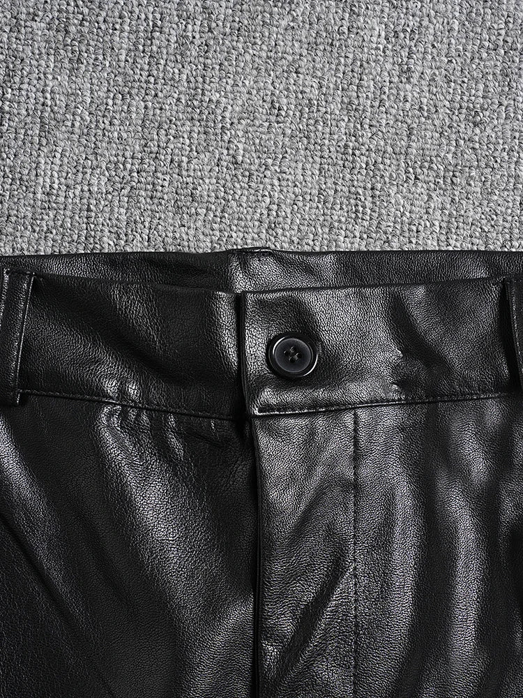 High Waist Black Brief Pocket Pu Leather Long Wide Leg Pants New Trousers Women Fashion Tide Spring Autumn 2025 CPG2581