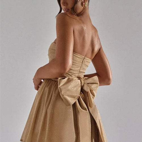 Load image into Gallery viewer, Elegant Strapless Sexy Mini Dress Women Fashion Black Off-shoulder Backless Pleated Sequins Sparkle Club Party Dress
