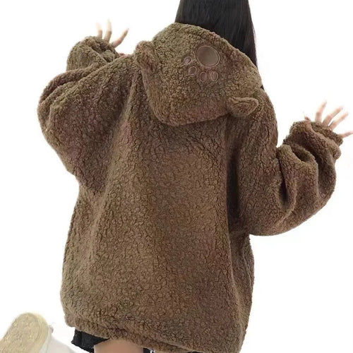 Load image into Gallery viewer, Japanese Style Autumn Winter Women Sweet Lamb Wool Jacket Kawaii Soft Bear Ears Hooded Coats Kawaii Tops Y2k Girls Cute Outwear
