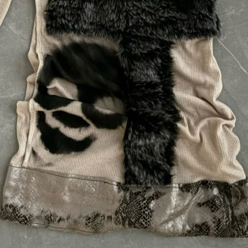 Load image into Gallery viewer, Y2k Aesthetic Off Shoulder Fur Patchwork Sexy T Shirt Harajuku Punk Skull Print Slash Neck Tops Streetwear Fairy Vintage Tees
