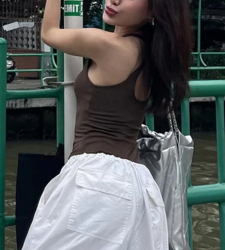 y2k Crop Top Summer Women Clothes Solid Color Sleeveless Open Back Cross Bandage T Shirt Vest 2000s Clothing Streetwear