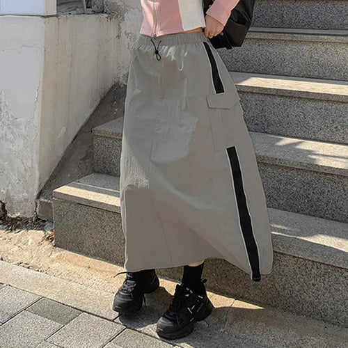 Load image into Gallery viewer, orpcore Casual Tech Stripe Cargo Skirt Women Harajuku Stitching Straight Long Skirt Pockets Loose Elastic Waist
