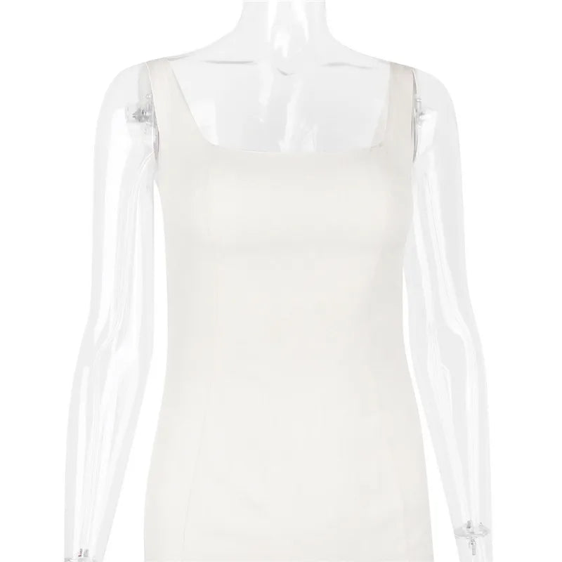 Backless Maxi Fishtail Dress For Women Gown Fashion Square Collar Sleeveless Loose Pleated Long Dress Elegant Dresses