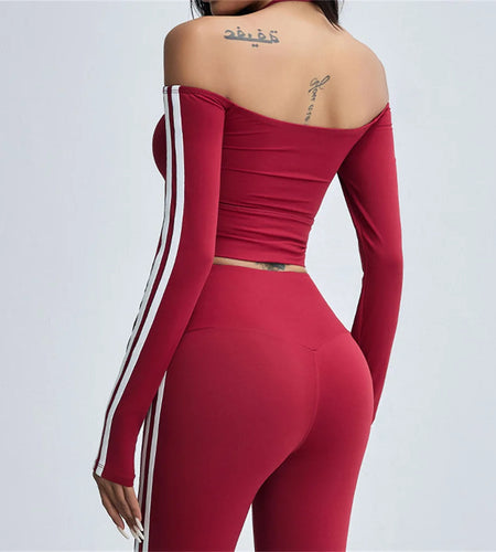 Pad Off Shoulder T-shirt Long Sleeved Yoga Top Female Sexy Tight Fitting Fitness Suit Sports Top Gym Running Running Shirt