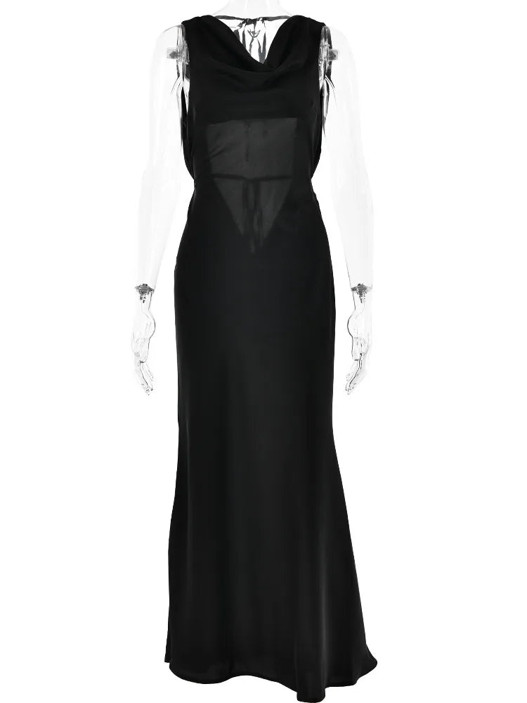 Sexy Backless Lace Up Dress Women Sleeveless Bodycon Elegant Evening Dress Female Slim Fit Party Club Maxi Vestidos 2024