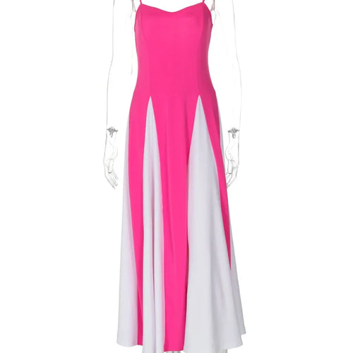 Load image into Gallery viewer, Patchwork Spaghetti Strap Maxi Dress For Women Color Contrast Slipdress Ladies Sleeveless Backless Loose Long Dress
