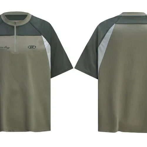 Load image into Gallery viewer, Men T-Shirt Y2K Embroidered Patchwork Half Zip Up Sport Racing Tshirt Streetwear Harajuku Hip Hop Casual Baggy Urban Top Tee
