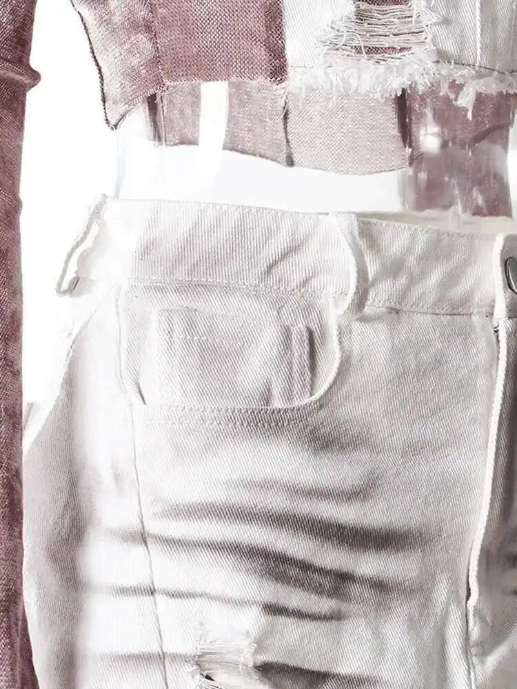 Velvet Denim T-shirt Half-body Skirt Two Pieces Suit New Slash Neck Long Sleeve Women Fashion Spring Autumn 2025 7AB6039