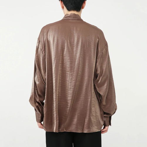 Load image into Gallery viewer, Stylish Men's Shirts Stand Collar Solid Color Tie Design Drape Pocket Single Breasted Loose Male Long Sleeve Tops 9W1185
