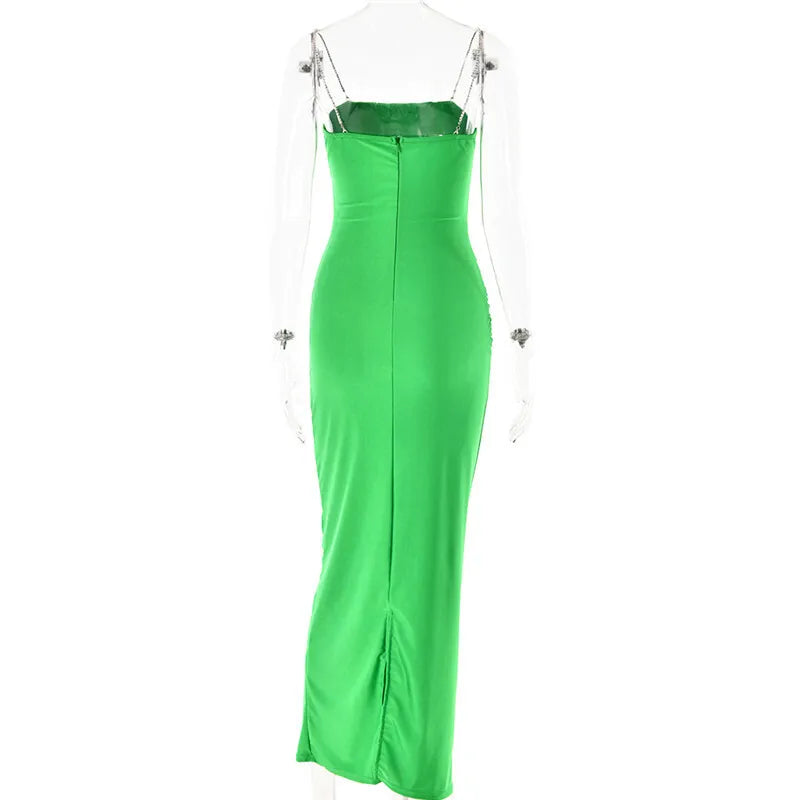 Glitter Spaghetti Strap Sexy Maxi Dress For Women Fashion Sleeveless Backless Bodycon Club Party Long Dress Elegant