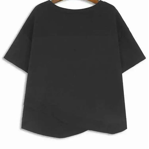Load image into Gallery viewer, Women Green Color-block Big Size Irregular T-shirt New Round Neck Short Sleeve Fashion Tide Spring Summer 2025 1DH6013
