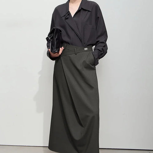 Load image into Gallery viewer, Minimalist Half-body Skirt Women 2025 Spring New Elegant Commuter Anti-wrinkle Asymmetric A-line Slim Long Skirt 12541053
