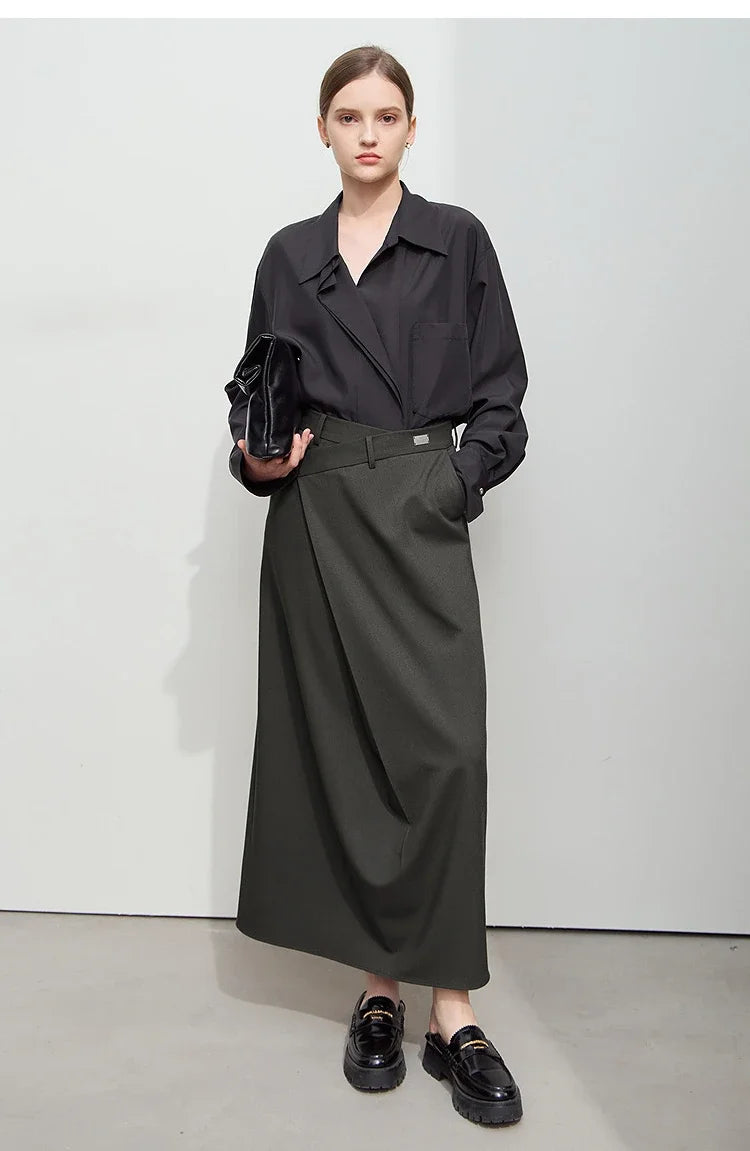 Minimalist Half-body Skirt Women 2025 Spring New Elegant Commuter Anti-wrinkle Asymmetric A-line Slim Long Skirt 12541053