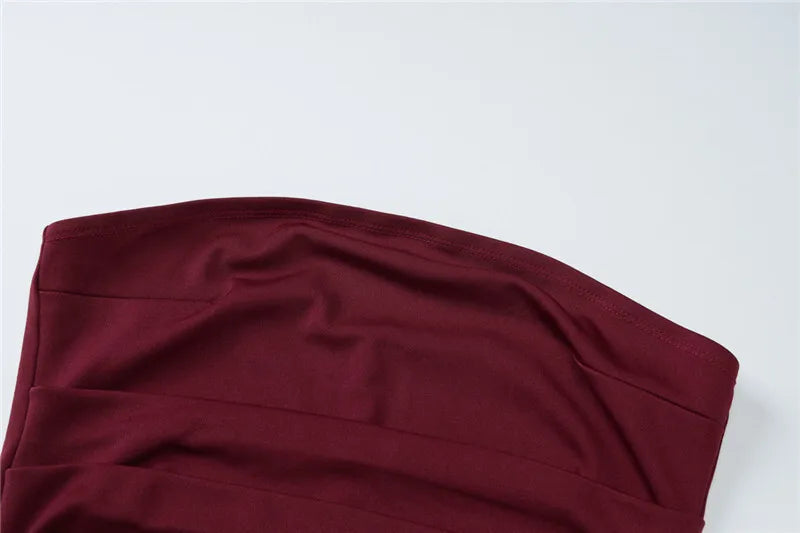 Strapless Backless Sexy Maxi Dress For Women Burgundy Mesh Sleeve Off-shoulder Bodycon Club Party Evening Long Dress