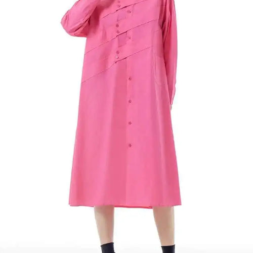 Load image into Gallery viewer, Women Rose Red Button Design Big Size Midi Shirt Dress New Lapel Long Sleeve Fashion Tide Spring Autumn 2025 1DH5165
