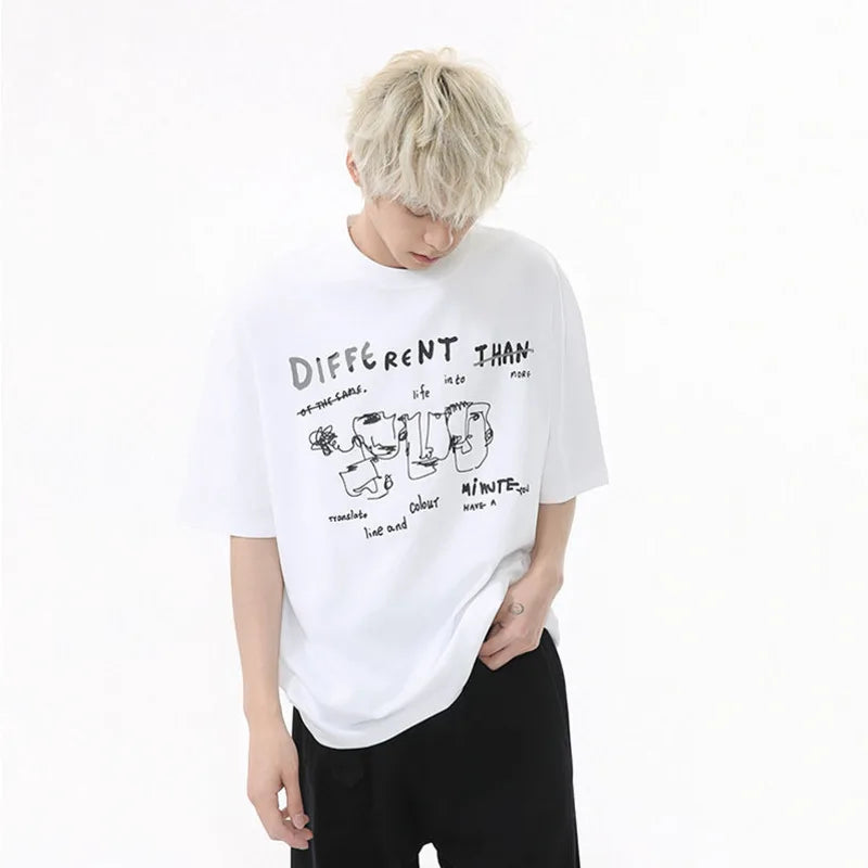 Men's T-shirts New Korean Letter Printed Design Solid Color Loose Trendy Short Sleeve Fashion Male Casual Top 9W1597