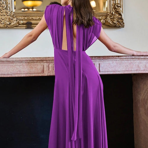Load image into Gallery viewer, Deep V Neck High Split Sexy Maxi Dress For Women Fashion Purple Sleeveless Backless Long Tank Dress Femme Elegant Dress
